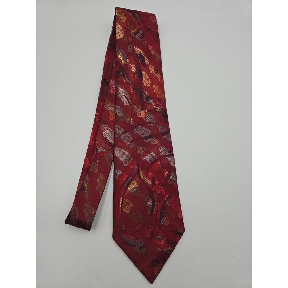 Oscar de la Renta Studio Mens Silk/Poly Blend Necktie Race Car Red USA
